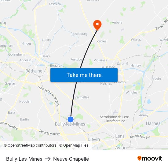 Bully-Les-Mines to Neuve-Chapelle map