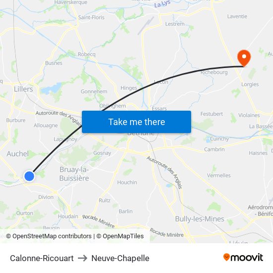 Calonne-Ricouart to Neuve-Chapelle map