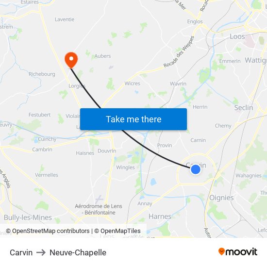 Carvin to Neuve-Chapelle map