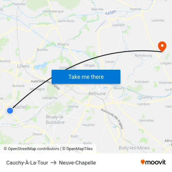 Cauchy-À-La-Tour to Neuve-Chapelle map