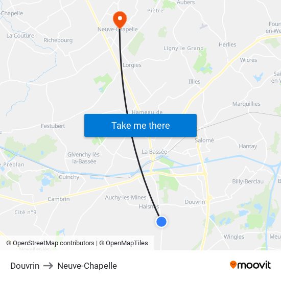 Douvrin to Neuve-Chapelle map