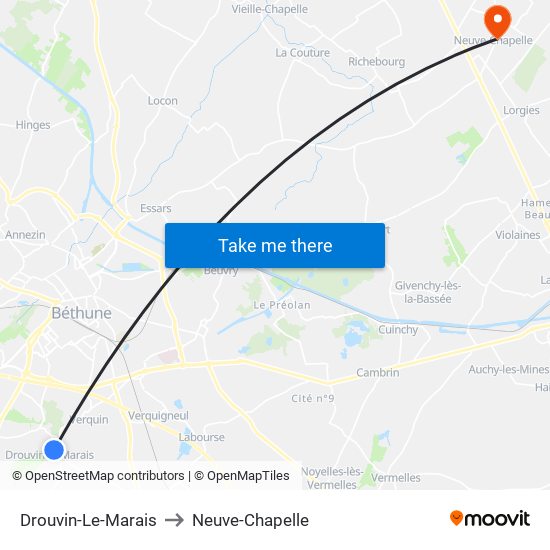 Drouvin-Le-Marais to Neuve-Chapelle map