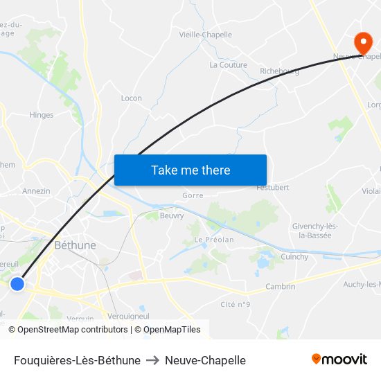 Fouquières-Lès-Béthune to Neuve-Chapelle map