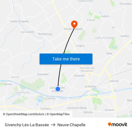 Givenchy-Lès-La-Bassée to Neuve-Chapelle map