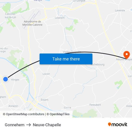 Gonnehem to Neuve-Chapelle map