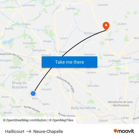 Haillicourt to Neuve-Chapelle map