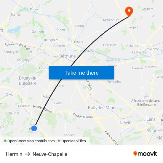 Hermin to Neuve-Chapelle map