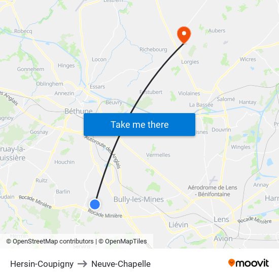 Hersin-Coupigny to Neuve-Chapelle map