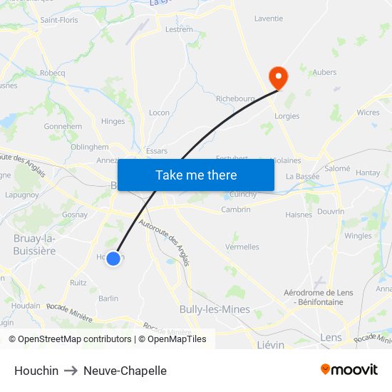 Houchin to Neuve-Chapelle map