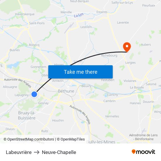 Labeuvrière to Neuve-Chapelle map