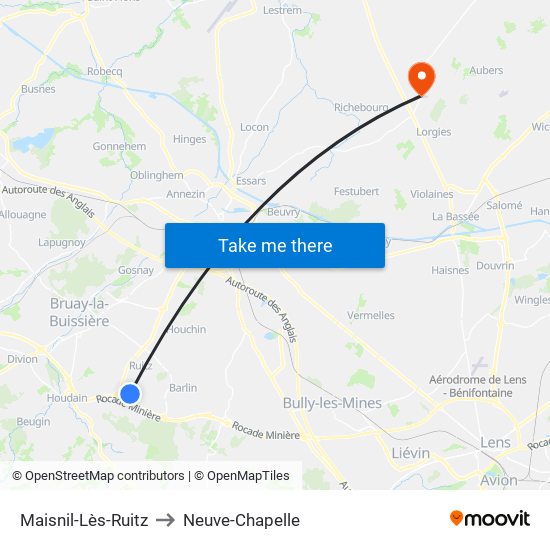 Maisnil-Lès-Ruitz to Neuve-Chapelle map