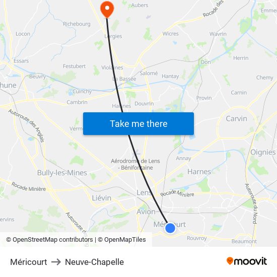 Méricourt to Neuve-Chapelle map