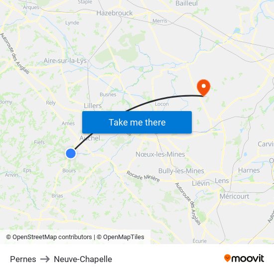 Pernes to Neuve-Chapelle map