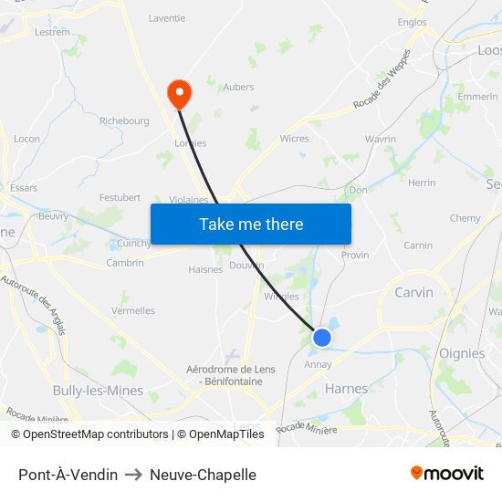 Pont-À-Vendin to Neuve-Chapelle map