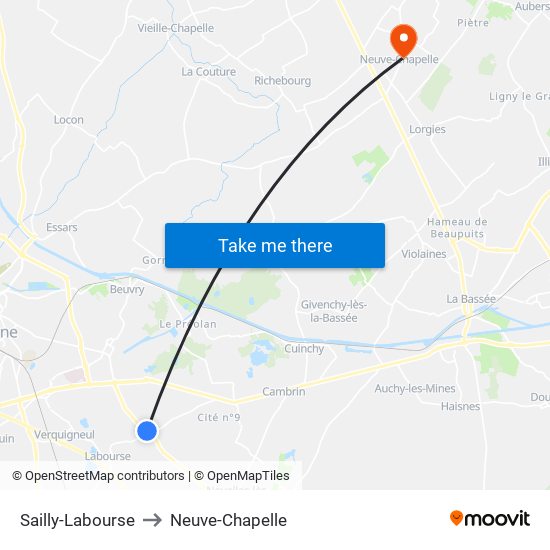 Sailly-Labourse to Neuve-Chapelle map