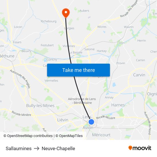 Sallaumines to Neuve-Chapelle map