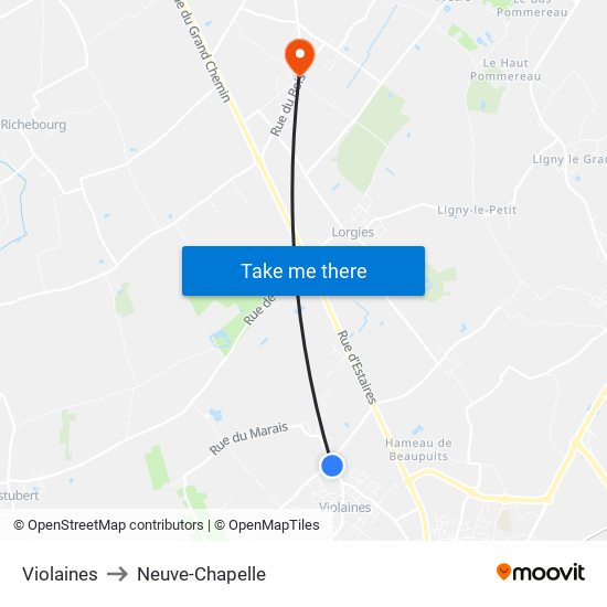 Violaines to Neuve-Chapelle map