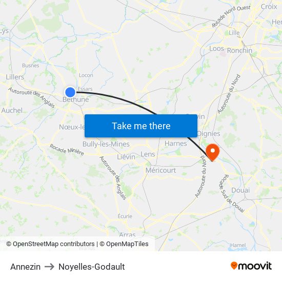 Annezin to Noyelles-Godault map