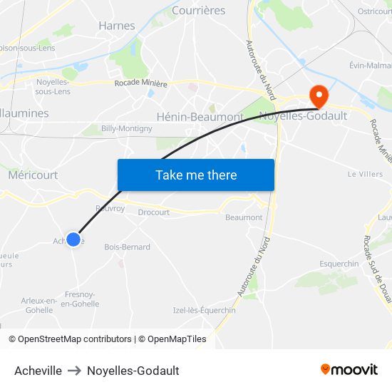 Acheville to Noyelles-Godault map