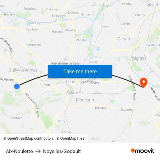 Aix-Noulette to Noyelles-Godault map