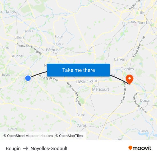 Beugin to Noyelles-Godault map