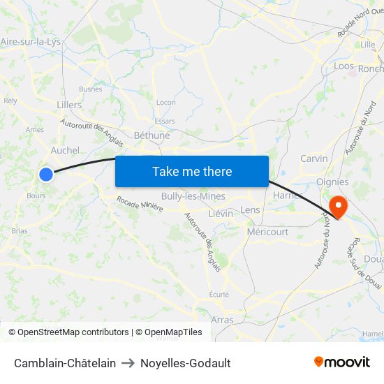 Camblain-Châtelain to Noyelles-Godault map