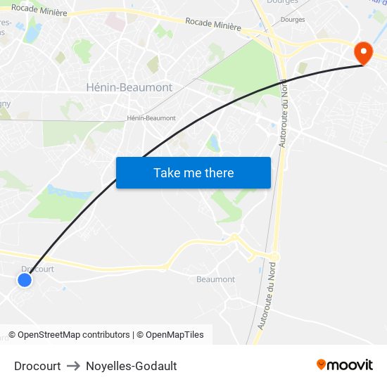 Drocourt to Noyelles-Godault map