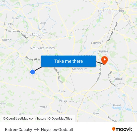 Estrée-Cauchy to Noyelles-Godault map