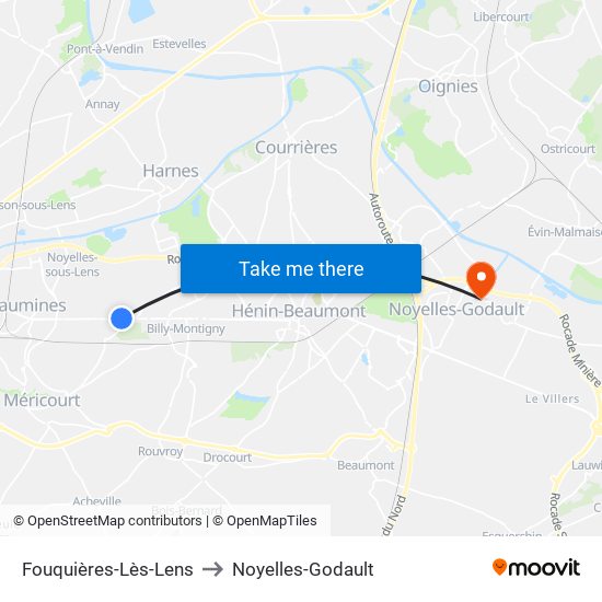 Fouquières-Lès-Lens to Noyelles-Godault map