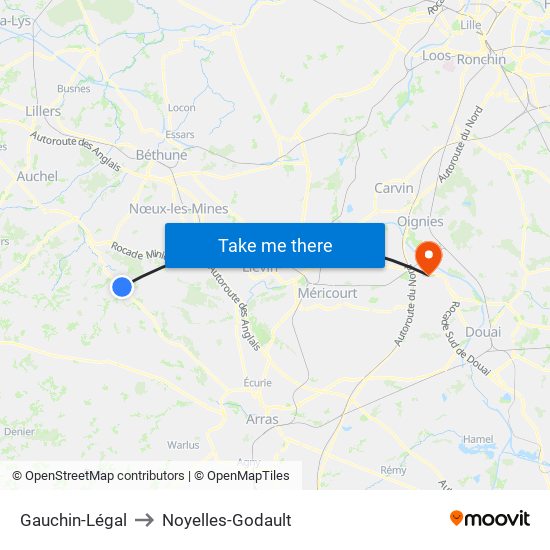 Gauchin-Légal to Noyelles-Godault map