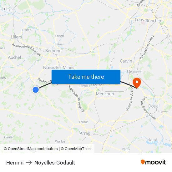 Hermin to Noyelles-Godault map