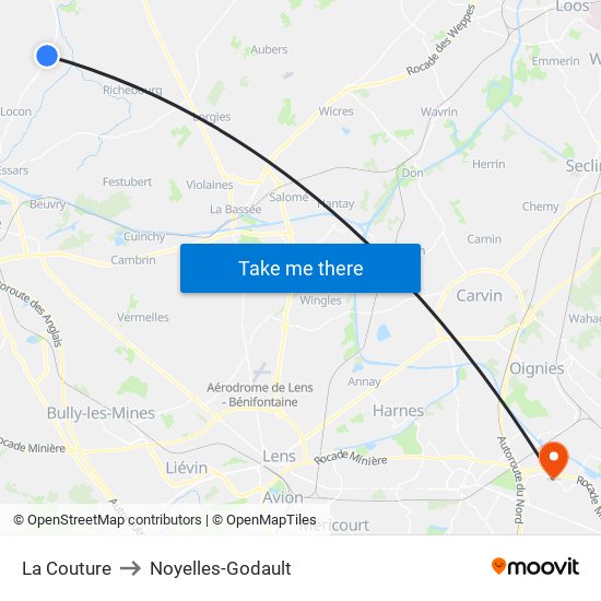 La Couture to Noyelles-Godault map