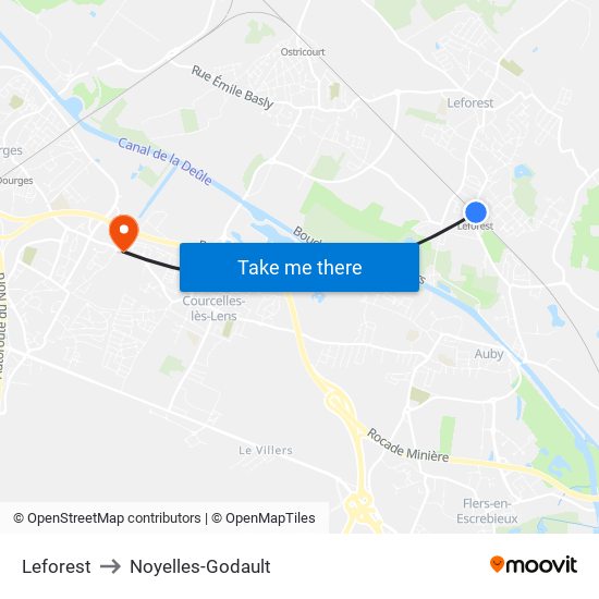 Leforest to Noyelles-Godault map