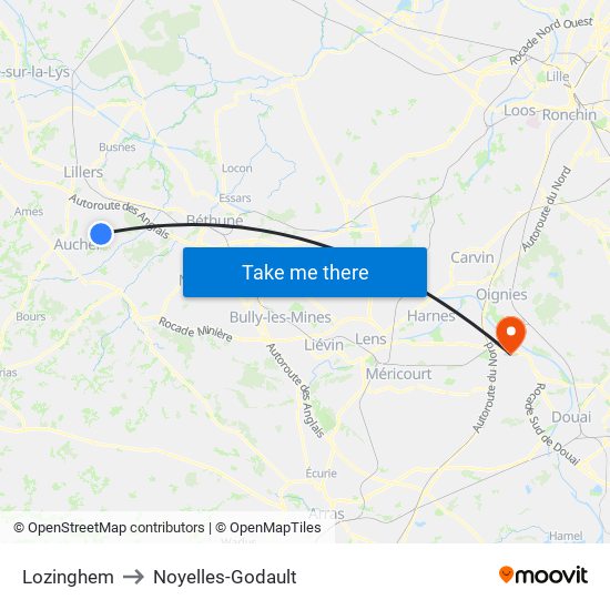 Lozinghem to Noyelles-Godault map