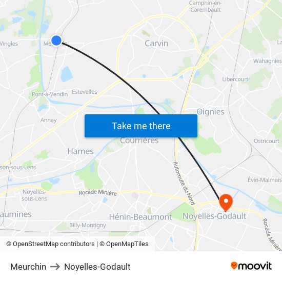 Meurchin to Noyelles-Godault map