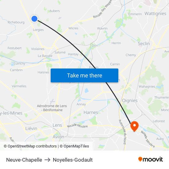 Neuve-Chapelle to Noyelles-Godault map