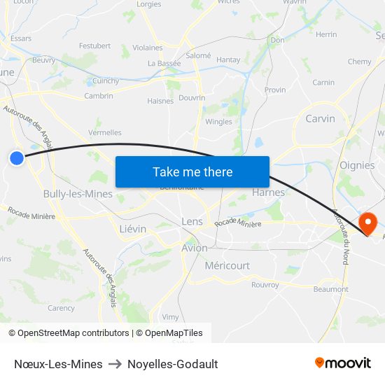 Nœux-Les-Mines to Noyelles-Godault map