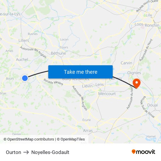 Ourton to Noyelles-Godault map