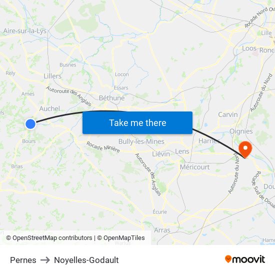 Pernes to Noyelles-Godault map