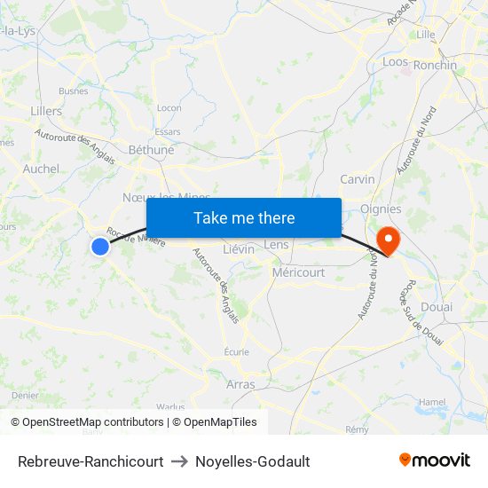 Rebreuve-Ranchicourt to Noyelles-Godault map