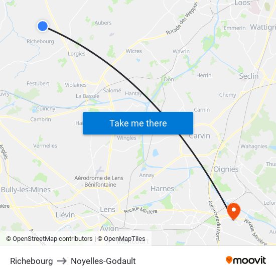 Richebourg to Noyelles-Godault map