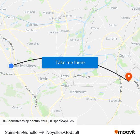 Sains-En-Gohelle to Noyelles-Godault map