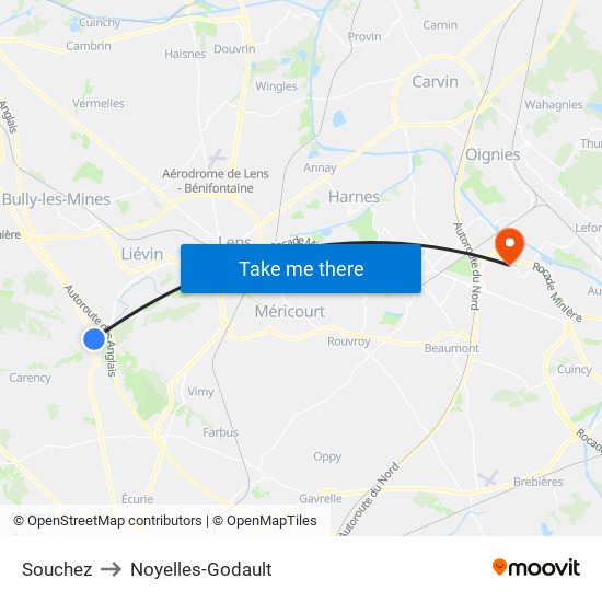 Souchez to Noyelles-Godault map