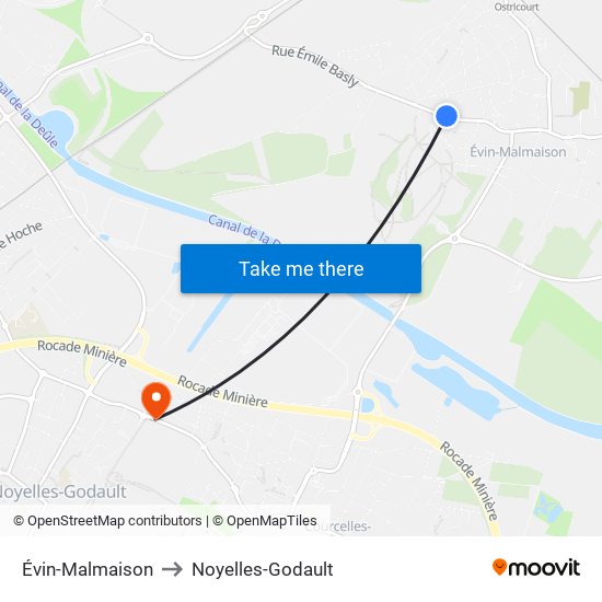 Évin-Malmaison to Noyelles-Godault map