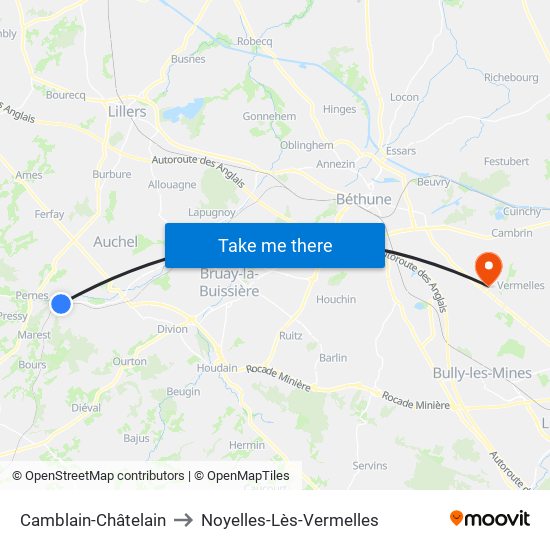 Camblain-Châtelain to Noyelles-Lès-Vermelles map