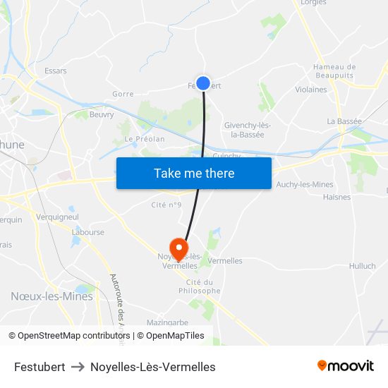 Festubert to Noyelles-Lès-Vermelles map