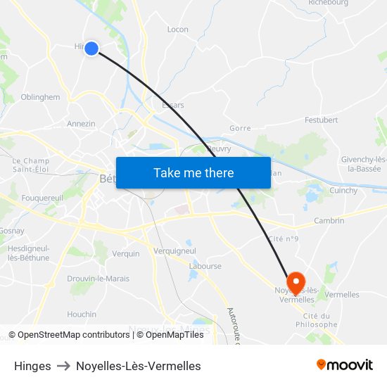 Hinges to Noyelles-Lès-Vermelles map