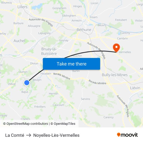 La Comté to Noyelles-Lès-Vermelles map