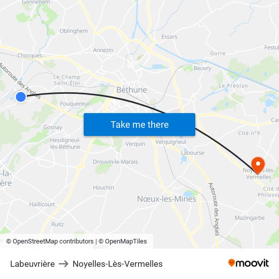 Labeuvrière to Noyelles-Lès-Vermelles map