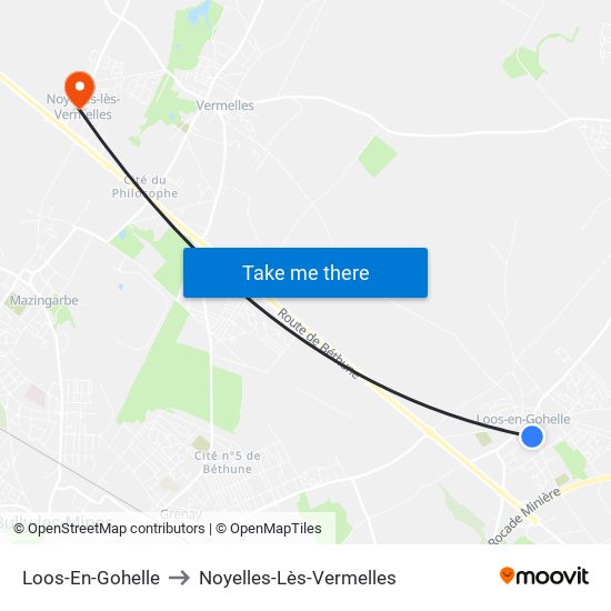 Loos-En-Gohelle to Noyelles-Lès-Vermelles map